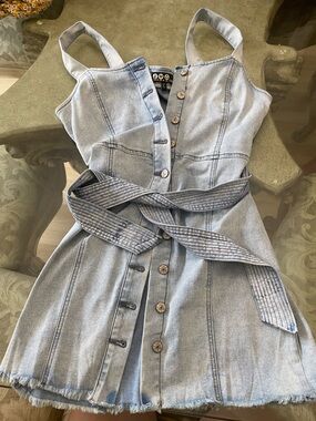 Rewash Light Blue Denim Tie-Waist Overalls